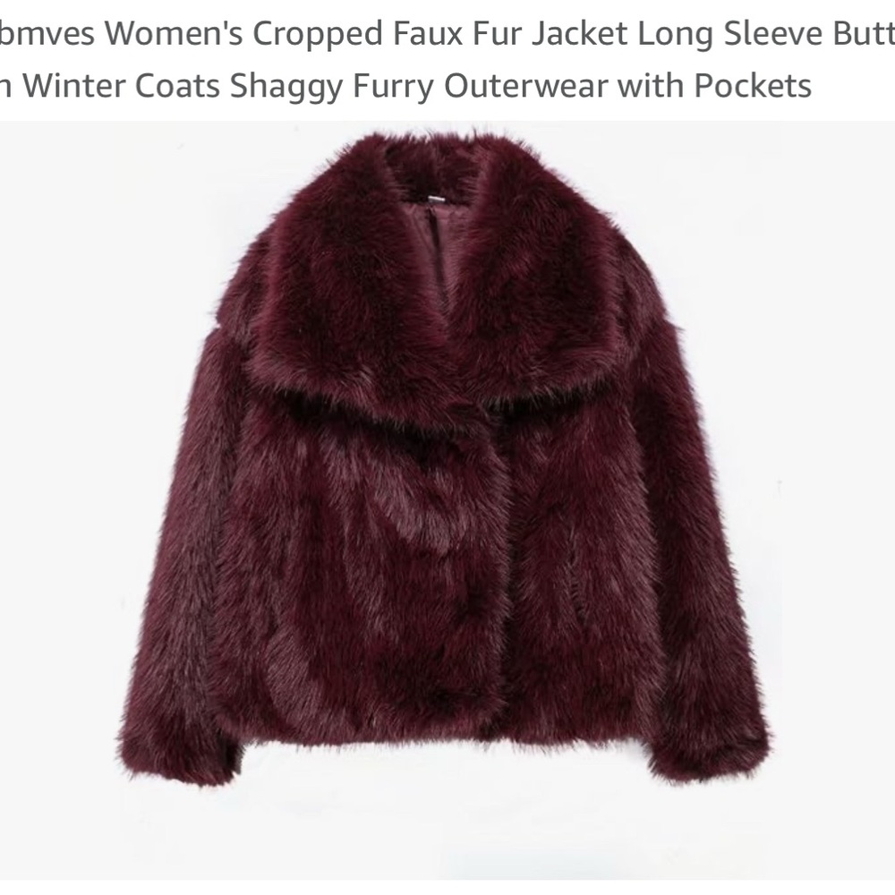 Women's Cropped Faux Fur Jacket - Burgundy
